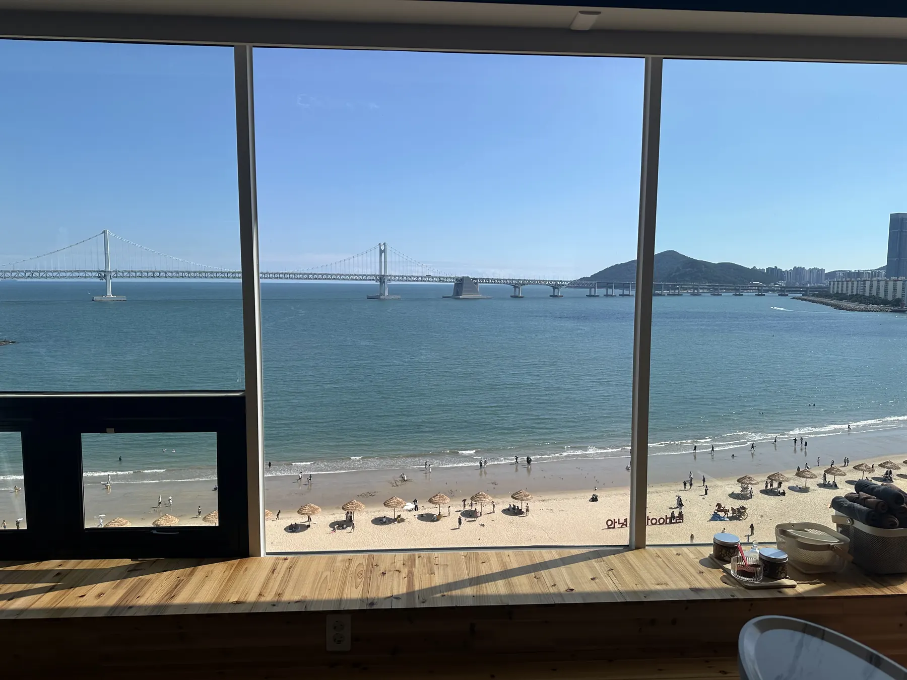 Gwangan Bridge through the window at Prada Spa Gwangalli, Busan