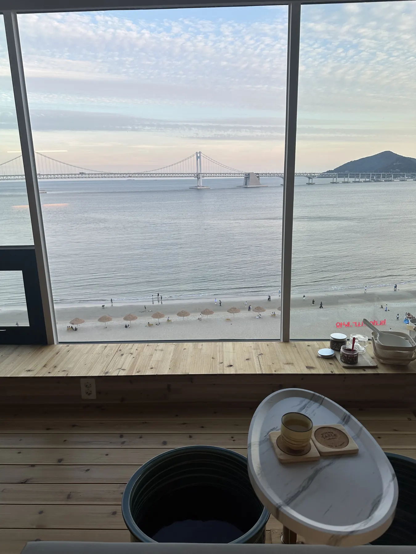 beach view foot bath at Prada Spa Gwangalli, Busan