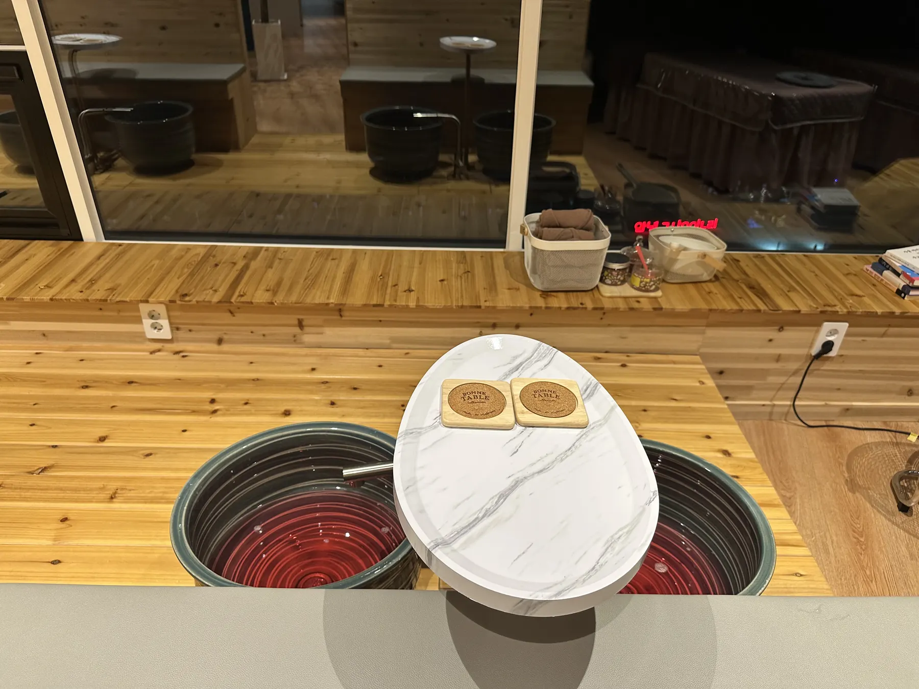 foot bath setup at Prada Spa Gwangalli, Busan