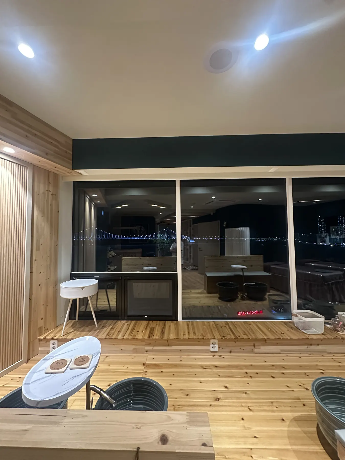 night view from the foot bath at Prada Spa Gwangalli, Busan