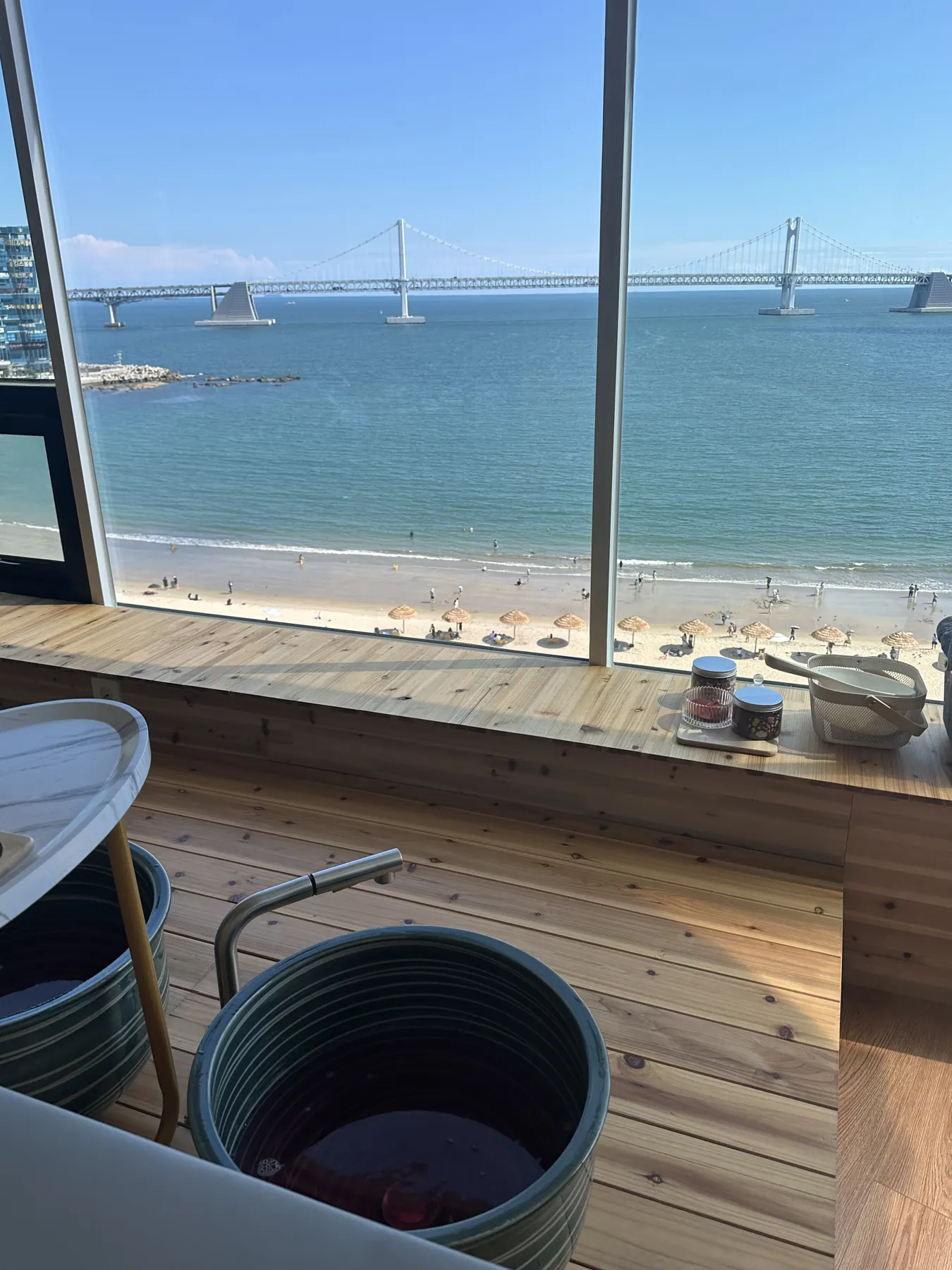 Actual seaside foot bath area at Prada Spa Gwangalli