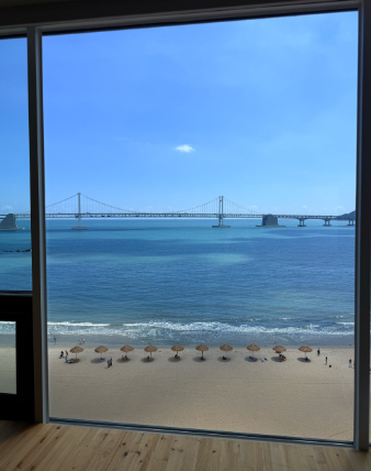 Daytime ocean view from the Prada Spa Gwangalli window