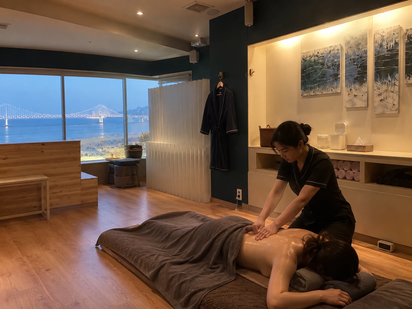 Illustrative aroma massage scene; not a documentary photo